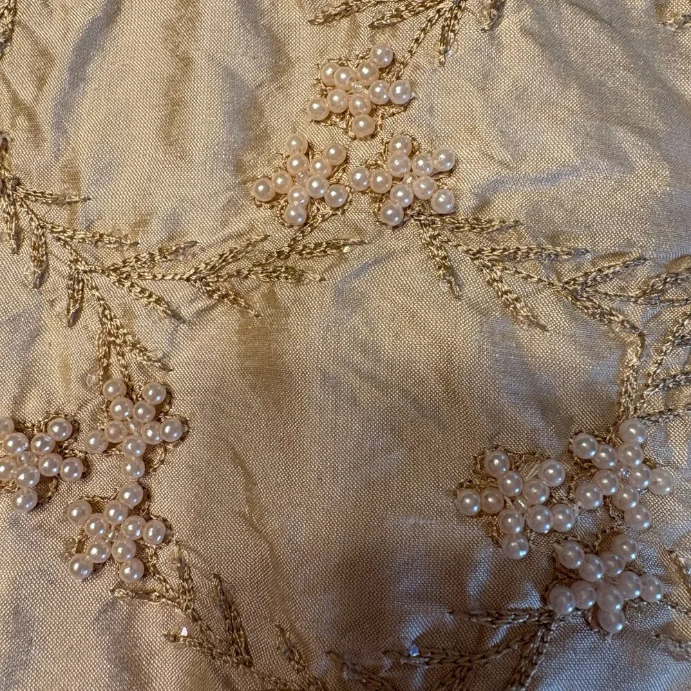 Bespoke Epidemy of Luxury Gold Silk, Pearl Beading King Bedspread Silk Lining